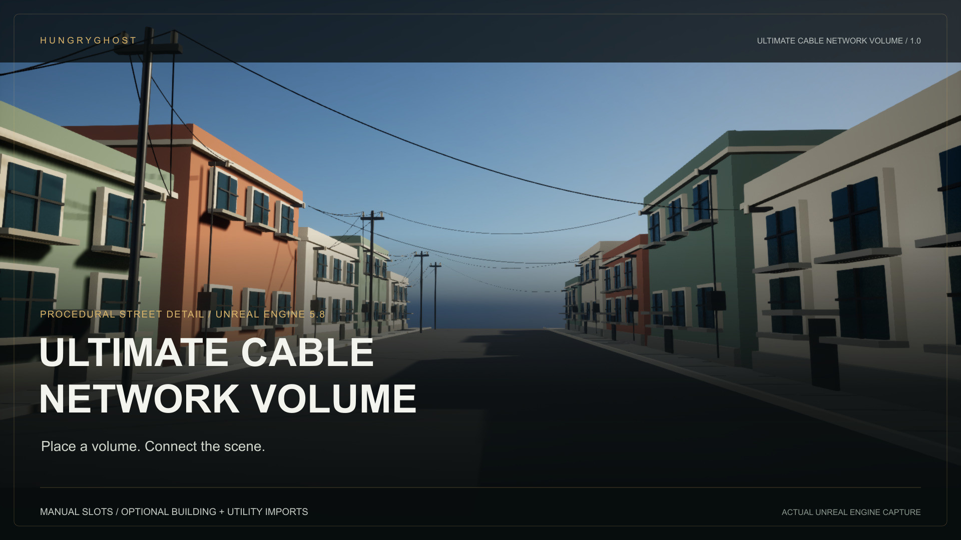 Cable networks spanning the example street in Unreal Engine